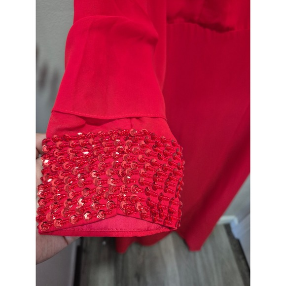 Chiclody Red Maxi Dress Long Bell Sleeve Sequin Cuff Formal Evening Gown New - Picture 3 of 15